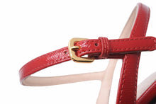 Load image into Gallery viewer, PRADA プラダ ミュール ヒール サンダル アンクルストラップ サフィアーノ レッド ゴールド金具 サイズ37 美品 中古 49131