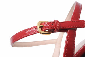 PRADA プラダ ミュール ヒール サンダル アンクルストラップ サフィアーノ レッド ゴールド金具 サイズ37 美品 中古 49131