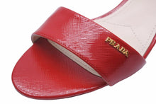 Load image into Gallery viewer, PRADA プラダ ミュール ヒール サンダル アンクルストラップ サフィアーノ レッド ゴールド金具 サイズ37 美品 中古 49131