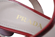 Load image into Gallery viewer, PRADA プラダ ミュール ヒール サンダル アンクルストラップ サフィアーノ レッド ゴールド金具 サイズ37 美品 中古 49131