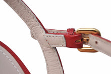 Load image into Gallery viewer, PRADA プラダ ミュール ヒール サンダル アンクルストラップ サフィアーノ レッド ゴールド金具 サイズ37 美品 中古 49131