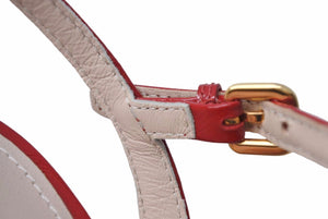 PRADA プラダ ミュール ヒール サンダル アンクルストラップ サフィアーノ レッド ゴールド金具 サイズ37 美品 中古 49131