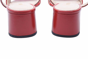 PRADA プラダ ミュール ヒール サンダル アンクルストラップ サフィアーノ レッド ゴールド金具 サイズ37 美品 中古 49131