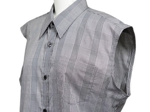 Dries Van Noten ドリスヴァンノッテン ノースリーブシャツ チェックシャツ トップス コットン グレー ブラック 46 美品 中古 49135