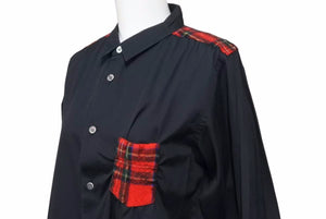 COMME DES GARCONS コムデギャルソン チェック長袖シャツ PA-J066 JAPAN製 コットン ブラック レッド S 美品 中古 49139