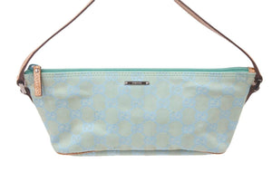 GUCCI グッチ GG柄ハンドバッグ 07198-2123 スカイブルー ブラウン シルバー金具 美品 中古 49236
