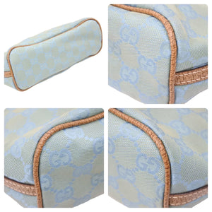 GUCCI グッチ GG柄ハンドバッグ 07198-2123 スカイブルー ブラウン シルバー金具 美品 中古 49236
