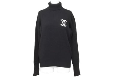 極美品 CHANEL シャネル 96AW タートルネック ニット ココマーク ブラック カシミヤ PO8810V00321 カンガルー サイズ42 中古 49257