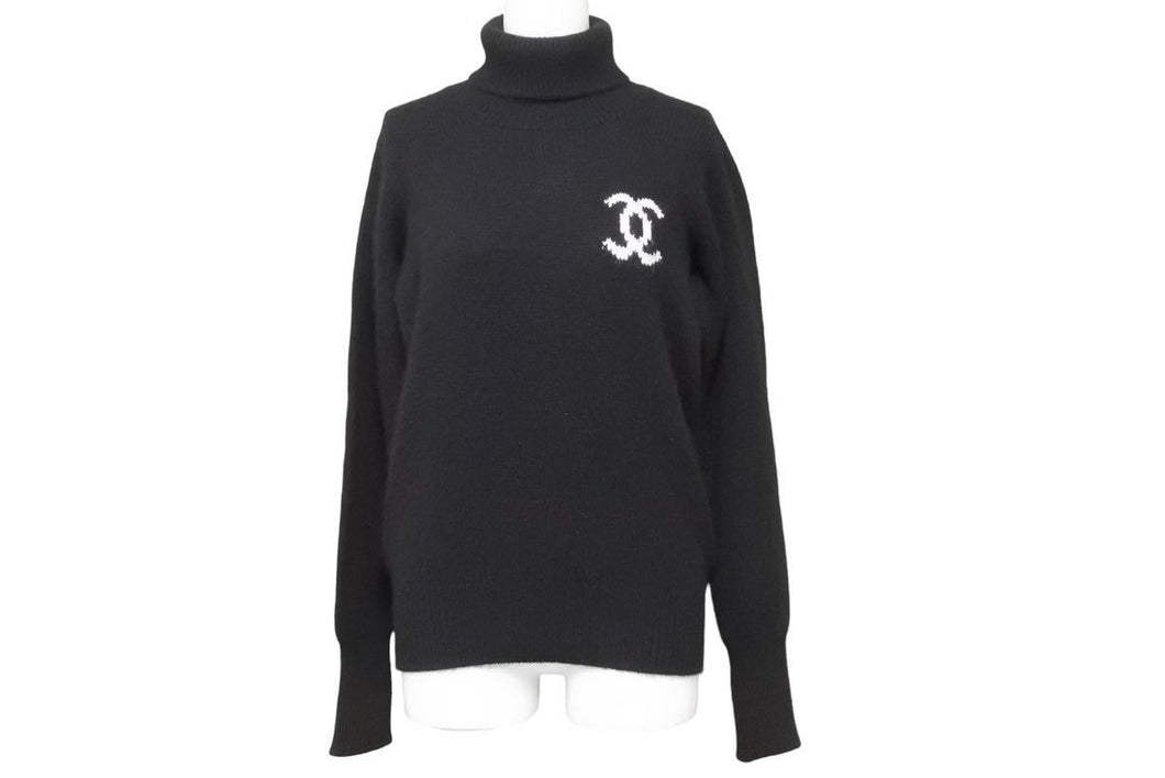 極美品 CHANEL シャネル 96AW タートルネック ニット ココマーク ブラック カシミヤ PO8810V00321 カンガルー サイズ42 中古 49257