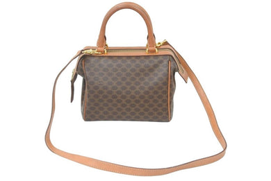 CELINE セリーヌ ショルダーバッグ マカダム 2WAY ハンドバッグ PVC ブラウン ゴールド金具 レディース 美品 中古 49281