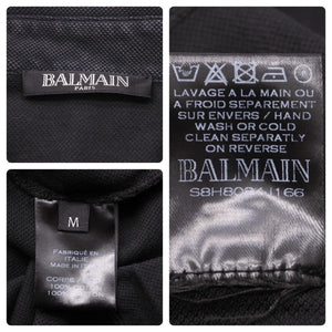 BALMAIN バルマン 長袖ポロシャツ ブラック ウォッシュド シルバーボタン コットン サイズM 美品 中古 49288