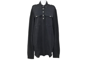 BALMAIN バルマン 長袖ポロシャツ ブラック ウォッシュド シルバーボタン コットン サイズM 美品 中古 49288