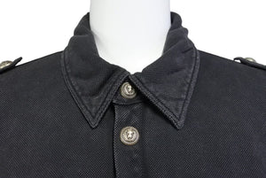 BALMAIN バルマン 長袖ポロシャツ ブラック ウォッシュド シルバーボタン コットン サイズM 美品 中古 49288