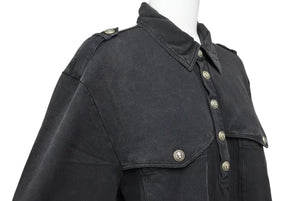 BALMAIN バルマン 長袖ポロシャツ ブラック ウォッシュド シルバーボタン コットン サイズM 美品 中古 49288