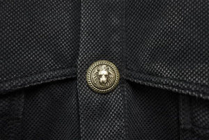 BALMAIN バルマン 長袖ポロシャツ ブラック ウォッシュド シルバーボタン コットン サイズM 美品 中古 49288