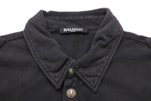 Load image into Gallery viewer, BALMAIN バルマン 長袖ポロシャツ ブラック ウォッシュド シルバーボタン コットン サイズM 美品 中古 49288