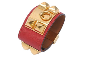 HERMES エルメス コリエドシアン ブレスレット バングル 1988年 □R刻印 リセ ピンク ゴールド金具 サイズS 美品 中古 49344