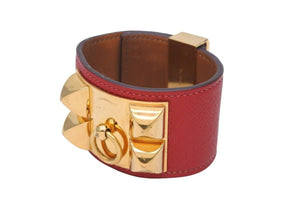 HERMES エルメス コリエドシアン ブレスレット バングル 1988年 □R刻印 リセ ピンク ゴールド金具 サイズS 美品 中古 49344