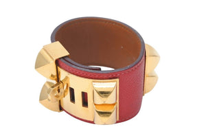 HERMES エルメス コリエドシアン ブレスレット バングル 1988年 □R刻印 リセ ピンク ゴールド金具 サイズS 美品 中古 49344