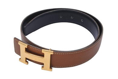 HERMES エルメス ベルト・バックル ヴォーエプソン ボックスカーフ □A刻印 サイズ70 ブラウン ゴールド金具 美品 中古 49349