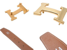 Load image into Gallery viewer, HERMES エルメス ベルト・バックル ヴォーエプソン ボックスカーフ □A刻印 サイズ70 ブラウン ゴールド金具 美品 中古 49349