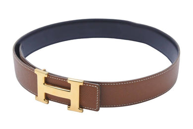 HERMES エルメス ベルト・バックル H コンスタンス □A刻印 97年 サイズ65 ヴォーエプソン ボックスカーフ ブラウン 美品 中古49353