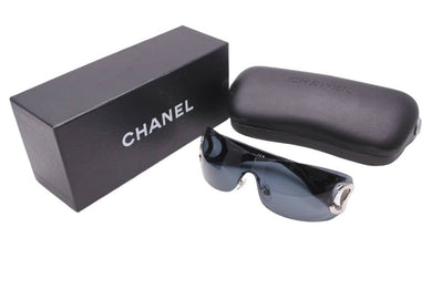 CHANEL シャネル ココマーク サングラス メガネ 4125 イタリア製 プラスチック ブラック シルバー金具 サイズ120 美品 中古 49355