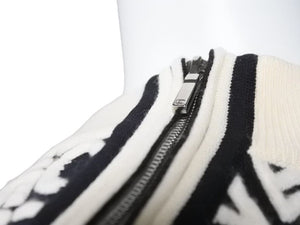 CHANEL シャネル 19AW 総柄 ニット ホワイト ブラック ロゴ セーター ジップ P61951K47642 サイズ38 美品 中古 49397