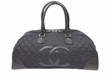 CHANEL シャネル パリスニューヨーク キルティング ボストンバッグ 10番台 ナイロン レザー ブラック シルバー金具 美品 中古 49417