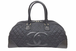CHANEL シャネル パリスニューヨーク キルティング ボストンバッグ 10番台 ナイロン レザー ブラック シルバー金具 美品 中古 49417