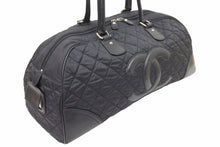 Load image into Gallery viewer, CHANEL シャネル パリスニューヨーク キルティング ボストンバッグ 10番台 ナイロン レザー ブラック シルバー金具 美品 中古 49417