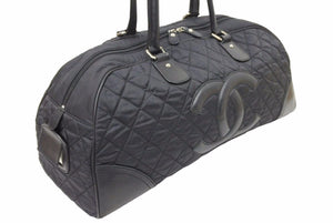 CHANEL シャネル パリスニューヨーク キルティング ボストンバッグ 10番台 ナイロン レザー ブラック シルバー金具 美品 中古 49417