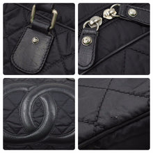 Load image into Gallery viewer, CHANEL シャネル パリスニューヨーク キルティング ボストンバッグ 10番台 ナイロン レザー ブラック シルバー金具 美品 中古 49417