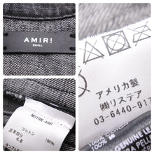 Load image into Gallery viewer, AMIRI アミリ デニムジャケット レザーパッチ 18SS MOTRK-VAR ブラック ダメージ サイズS 美品 中古 49443
