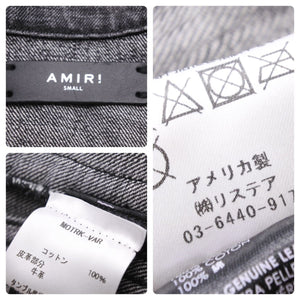 AMIRI アミリ デニムジャケット レザーパッチ 18SS MOTRK-VAR ブラック ダメージ サイズS 美品 中古 49443