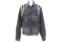 Load image into Gallery viewer, AMIRI アミリ デニムジャケット レザーパッチ 18SS MOTRK-VAR ブラック ダメージ サイズS 美品 中古 49443