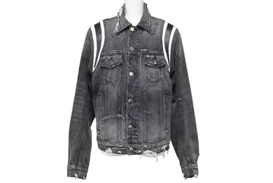 AMIRI アミリ デニムジャケット レザーパッチ 18SS MOTRK-VAR ブラック ダメージサイズS 美品 中古 49443 