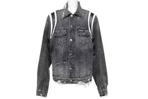 AMIRI アミリ デニムジャケット レザーパッチ 18SS MOTRK-VAR ブラック ダメージ サイズS 美品 中古 49443