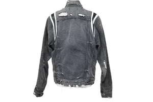 AMIRI アミリ デニムジャケット レザーパッチ 18SS MOTRK-VAR ブラック ダメージ サイズS 美品 中古 49443