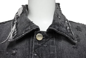 AMIRI アミリ デニムジャケット レザーパッチ 18SS MOTRK-VAR ブラック ダメージ サイズS 美品 中古 49443