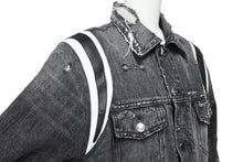Load image into Gallery viewer, AMIRI アミリ デニムジャケット レザーパッチ 18SS MOTRK-VAR ブラック ダメージ サイズS 美品 中古 49443