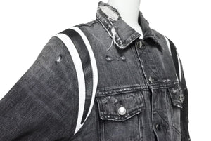 AMIRI アミリ デニムジャケット レザーパッチ 18SS MOTRK-VAR ブラック ダメージ サイズS 美品 中古 49443