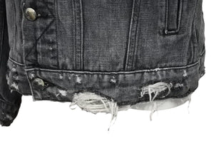 AMIRI アミリ デニムジャケット レザーパッチ 18SS MOTRK-VAR ブラック ダメージ サイズS 美品 中古 49443