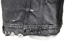 Load image into Gallery viewer, AMIRI アミリ デニムジャケット レザーパッチ 18SS MOTRK-VAR ブラック ダメージ サイズS 美品 中古 49443