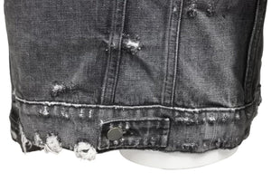 AMIRI アミリ デニムジャケット レザーパッチ 18SS MOTRK-VAR ブラック ダメージ サイズS 美品 中古 49443