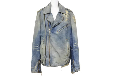 BALMAIN バルマン デニムジャケット ダブルライダースジャケット ヴィンテージ加工 S 6HT245D428D コットン ブルー 美品 中古 49446