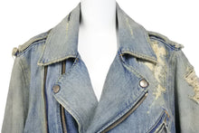 Load image into Gallery viewer, BALMAIN バルマン デニムジャケット ダブルライダースジャケット ヴィンテージ加工 S 6HT245D428D コットン ブルー 美品 中古 49446