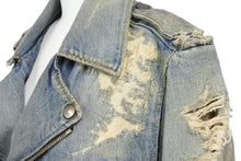 Load image into Gallery viewer, BALMAIN バルマン デニムジャケット ダブルライダースジャケット ヴィンテージ加工 S 6HT245D428D コットン ブルー 美品 中古 49446