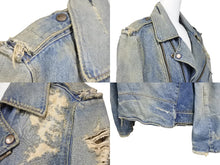 Load image into Gallery viewer, BALMAIN バルマン デニムジャケット ダブルライダースジャケット ヴィンテージ加工 S 6HT245D428D コットン ブルー 美品 中古 49446