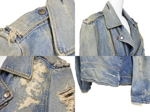 BALMAIN バルマン デニムジャケット ダブルライダースジャケット ヴィンテージ加工 S 6HT245D428D コットン ブルー 美品 中古 49446